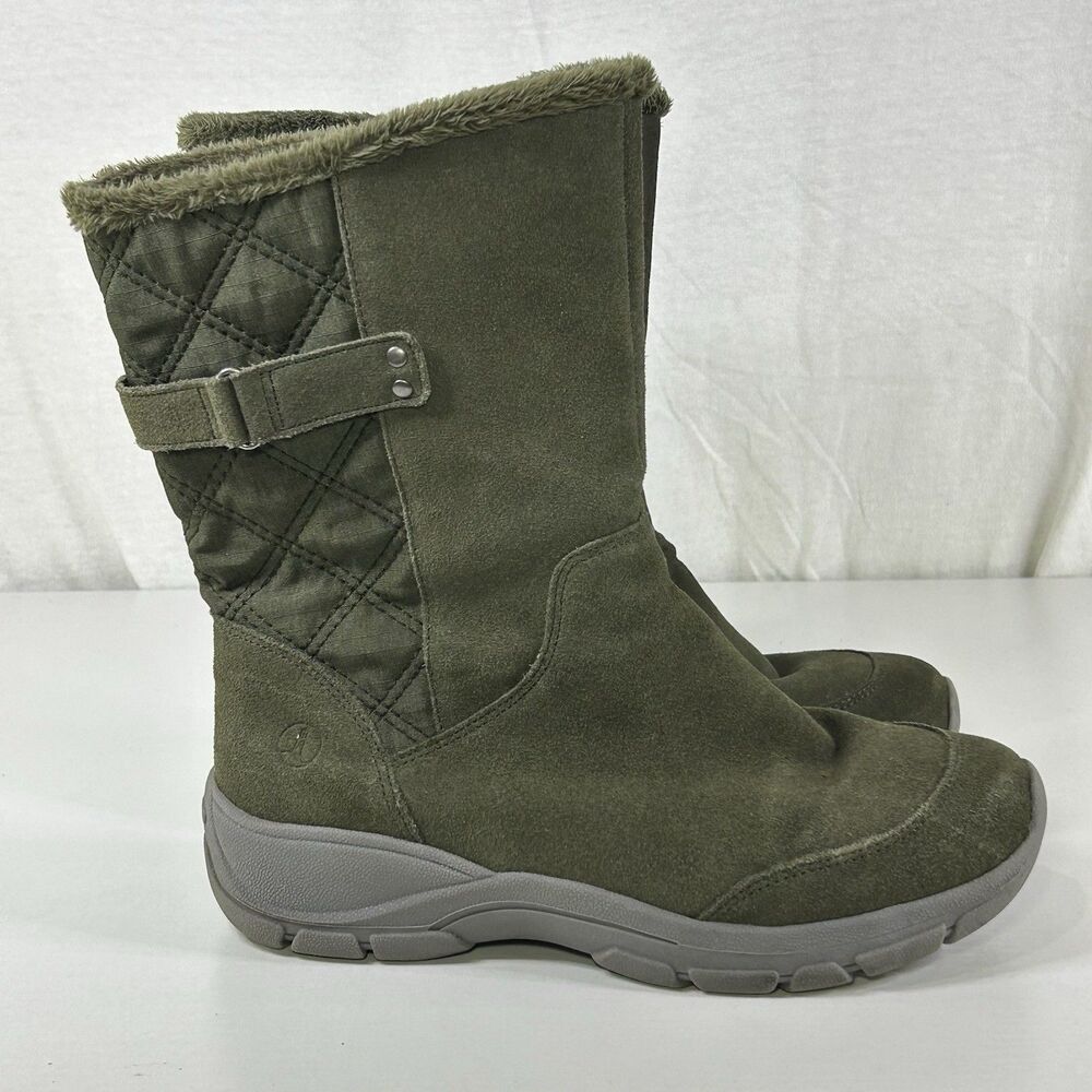 Lands End Women's Winter Snow Boots Size 7B Waterproof Insulated Green Zip
